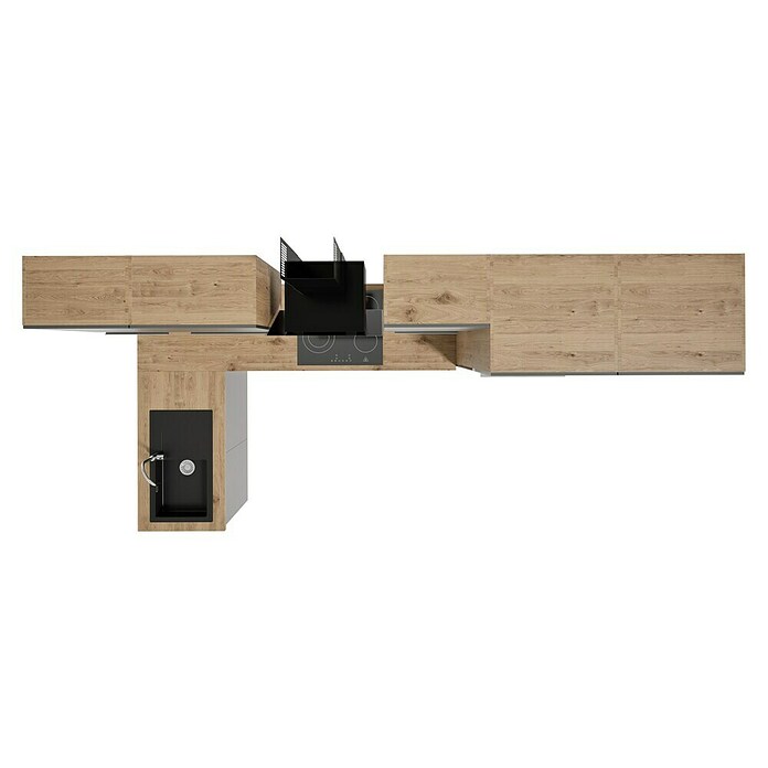 BAUHAUS Cocina esquinera Marleen (An x Pr: 340 x 170 cm, Gris, Mate, Color del cuerpo: Marrón, Con electrodomésticos) | BAUHAUS