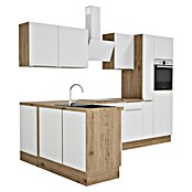 BAUHAUS Cocina esquinera Marleen (An x Pr: 310 x 170 cm, Blanco, Mate, Color del cuerpo: Marrón, Con electrodomésticos) | BAUHAUS