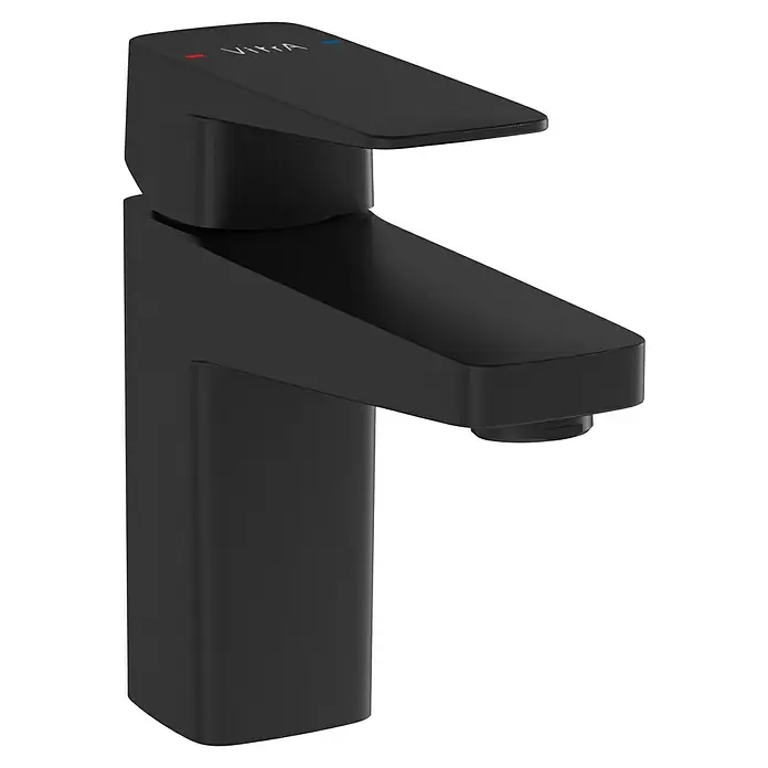 VitrA Waschtischarmatur Root Square - 151 mm, Schwarz, Matt - Nahaufnahme einer schwarzen Vina Waschtischarmatur, die modernes Design und Funktionalität vereint. Ideal für stilvolle Badezimmer.