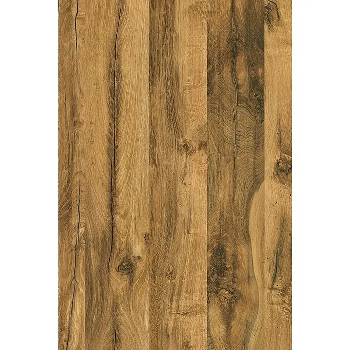 CUCINE Küchenrückwand Fixmaß - Artisan Eiche/Plankeneiche, 410 x 64 cm, Stärke: 9,2 mm - Detailaufnahme einer Holzoberfläche mit markanten Maserungen und warmen Farbtönen, ideal für rustikale Innendesigns.