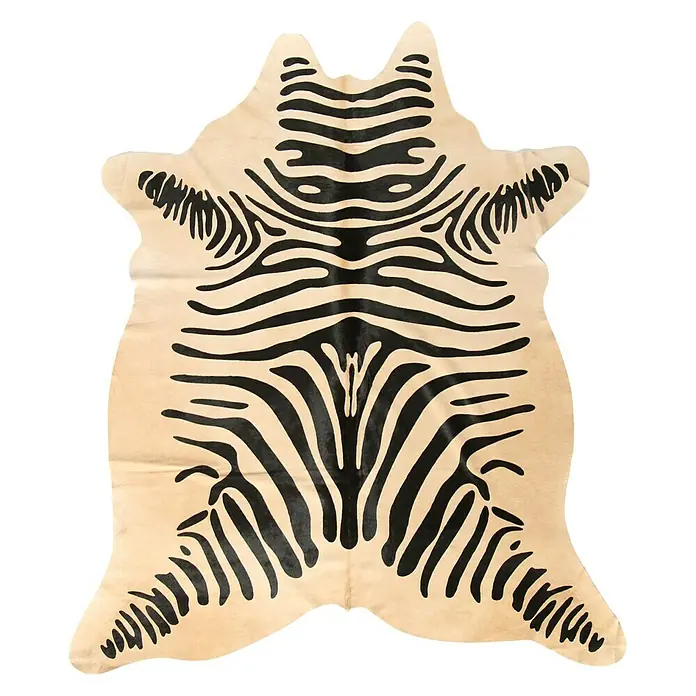 Esbeco Kuhfell - 100 % Echtfell, Zebra - Beiger Kuhfellteppich mit auffälligem Zebra-Muster für ein stilvolles Ambiente. Perfekt, um jedem Raum einen Hauch von Exotik zu verleihen.