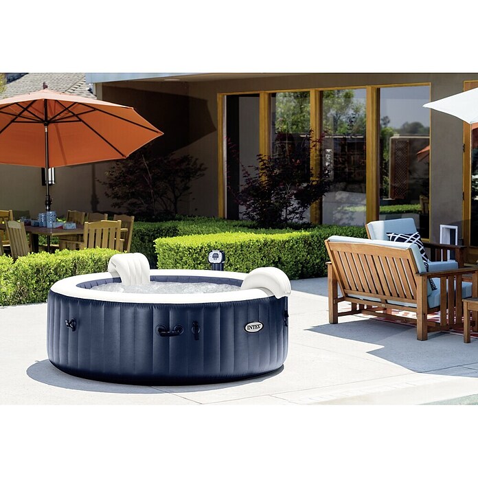 Intex Pure Spa Außen-Whirlpool 77 Bubble Massage (Ø x H: 196 x 71 cm, Kalkschutzsystem 10 W, Laminiertes Vinyl, Navy)