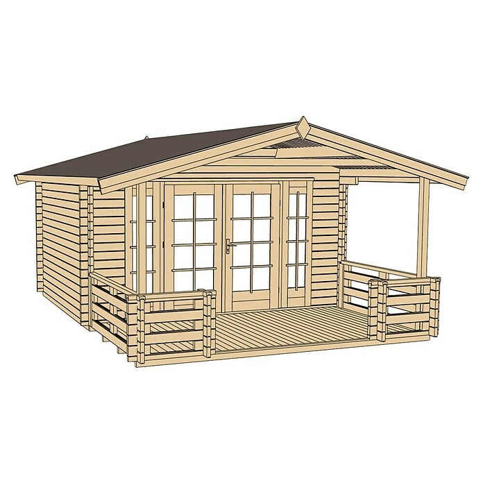 Weka Gartenhaus (Holz, 22,04 m², Wandstärke: 45 mm, Mit Vordach 2 m & Terrasse)