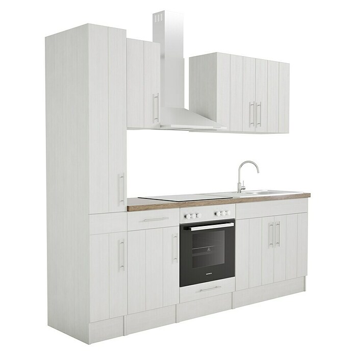 Respekta Premium Composición de cocina (Ancho: 240 cm, Con dispositivos eléctricos, Réplica de alerce blanco)