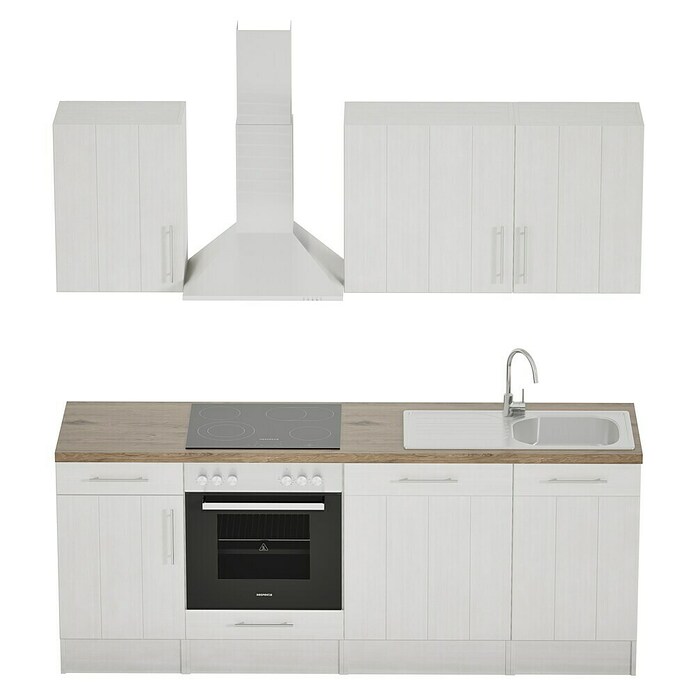 Respekta Premium Composición de cocina (Ancho: 220 cm, Con dispositivos eléctricos, Réplica de alerce blanco)