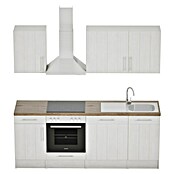 Respekta Premium Composición de cocina (Ancho: 220 cm, Con dispositivos eléctricos, Réplica de alerce blanco)