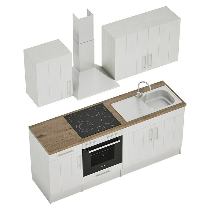 Respekta Premium Composición de cocina (Ancho: 210 cm, Con dispositivos eléctricos, Réplica de alerce blanco)