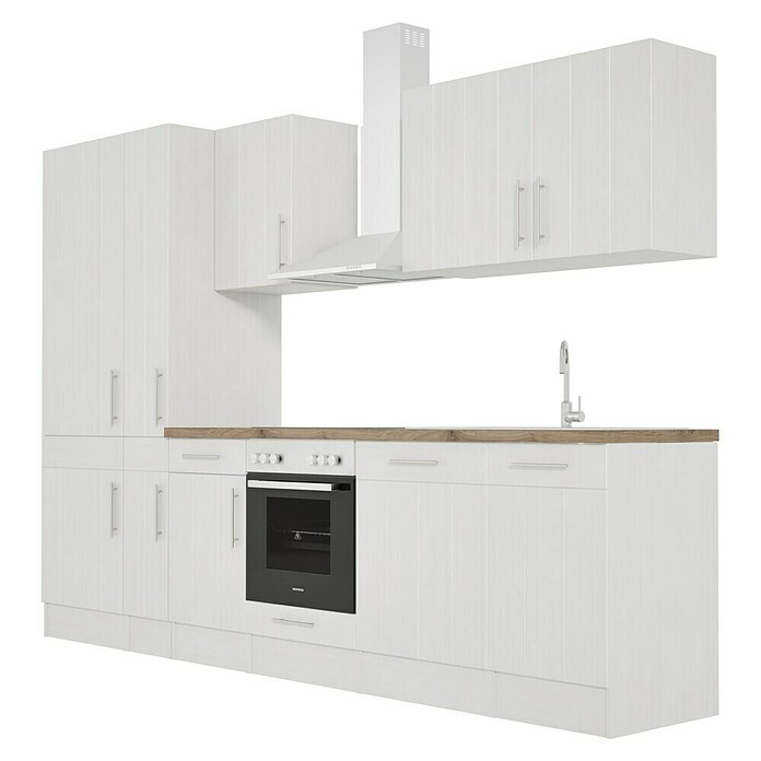 Respekta Premium Composición de cocina (Ancho: 310 cm, Con dispositivos eléctricos, Réplica de alerce blanco)