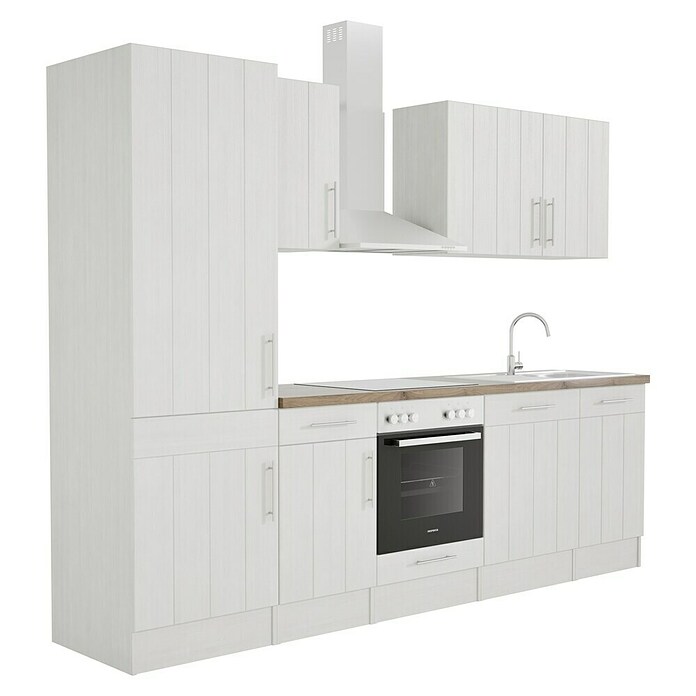 Respekta Premium Composición de cocina (Ancho: 280 cm, Con dispositivos eléctricos, Réplica de alerce blanco)
