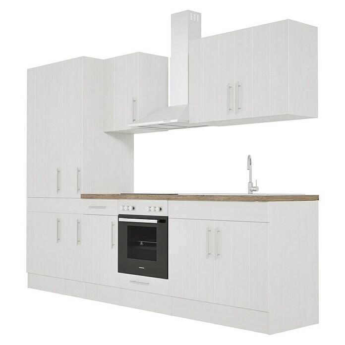Respekta Premium Composición de cocina (Ancho: 300 cm, Con dispositivos eléctricos, Réplica de alerce blanco)