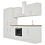 Respekta Premium Composición de cocina (Ancho: 300 cm, Con dispositivos eléctricos, Réplica de alerce blanco)