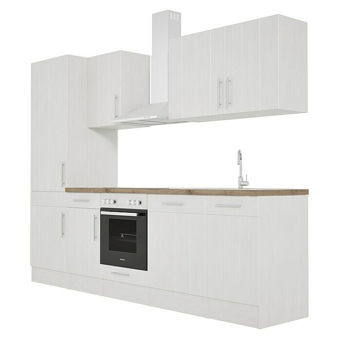 Respekta Premium Composición de cocina (Ancho: 280 cm, Con dispositivos eléctricos, Réplica de alerce blanco)