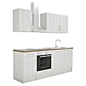 Respekta Premium Composición de cocina (Ancho: 220 cm, Con dispositivos eléctricos, Réplica de alerce blanco)
