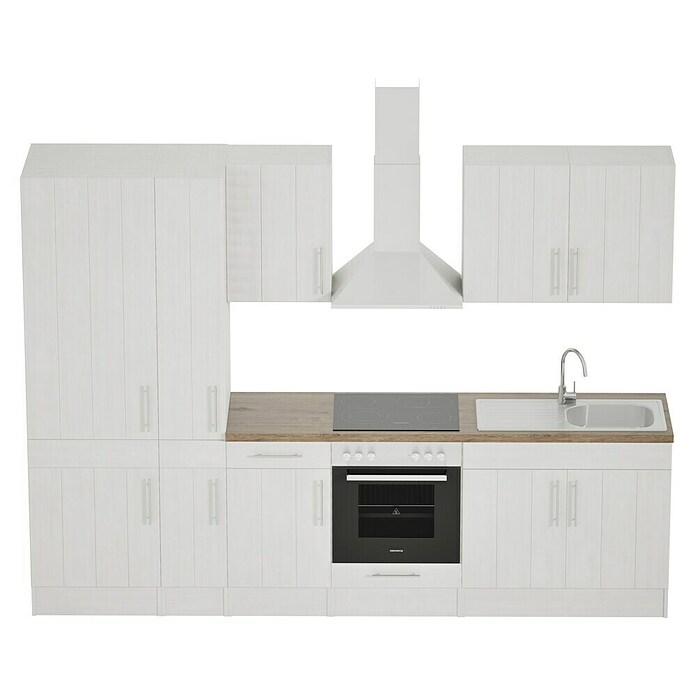Respekta Premium Composición de cocina (Ancho: 300 cm, Con dispositivos eléctricos, Réplica de alerce blanco)