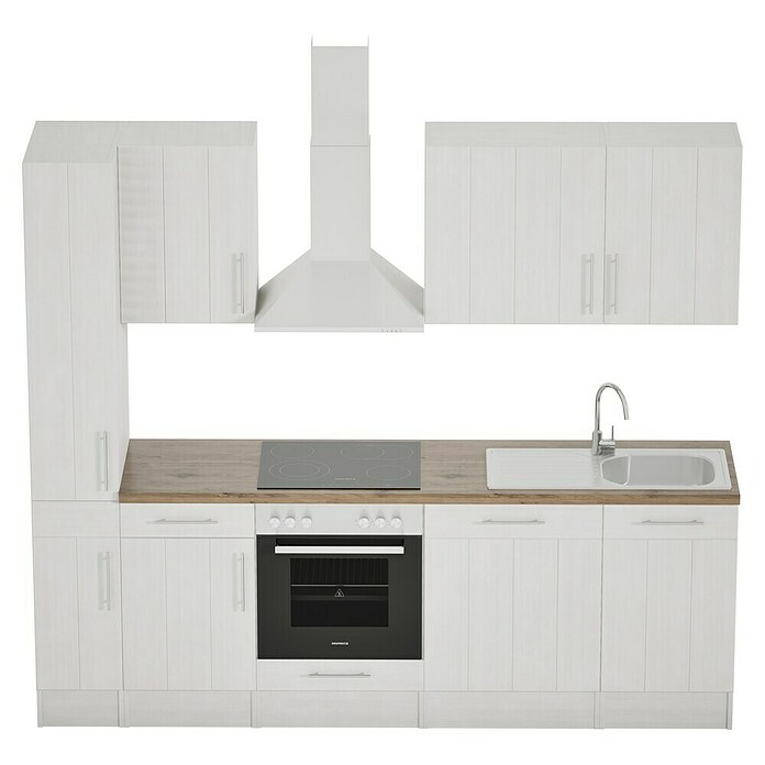 Respekta Premium Composición de cocina (Ancho: 250 cm, Con dispositivos eléctricos, Réplica de alerce blanco)