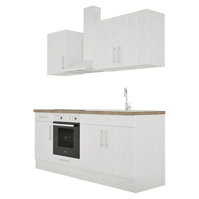 Respekta Premium Composición de cocina (Ancho: 210 cm, Con dispositivos eléctricos, Réplica de alerce blanco)