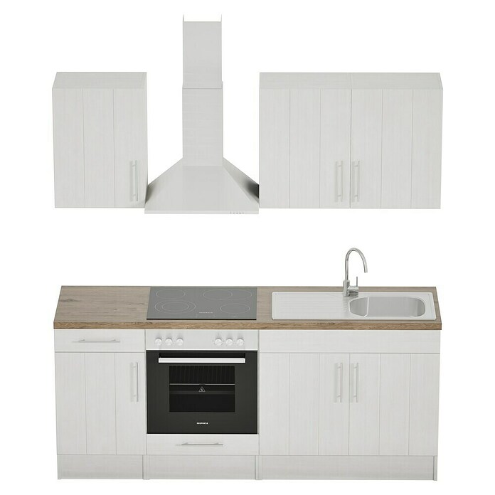 Respekta Premium Composición de cocina (Ancho: 210 cm, Con dispositivos eléctricos, Réplica de alerce blanco)