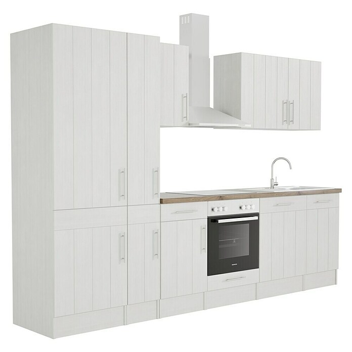 Respekta Premium Composición de cocina (Ancho: 310 cm, Con dispositivos eléctricos, Réplica de alerce blanco)