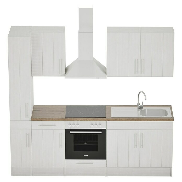 Respekta Premium Composición de cocina (Ancho: 240 cm, Con dispositivos eléctricos, Réplica de alerce blanco)