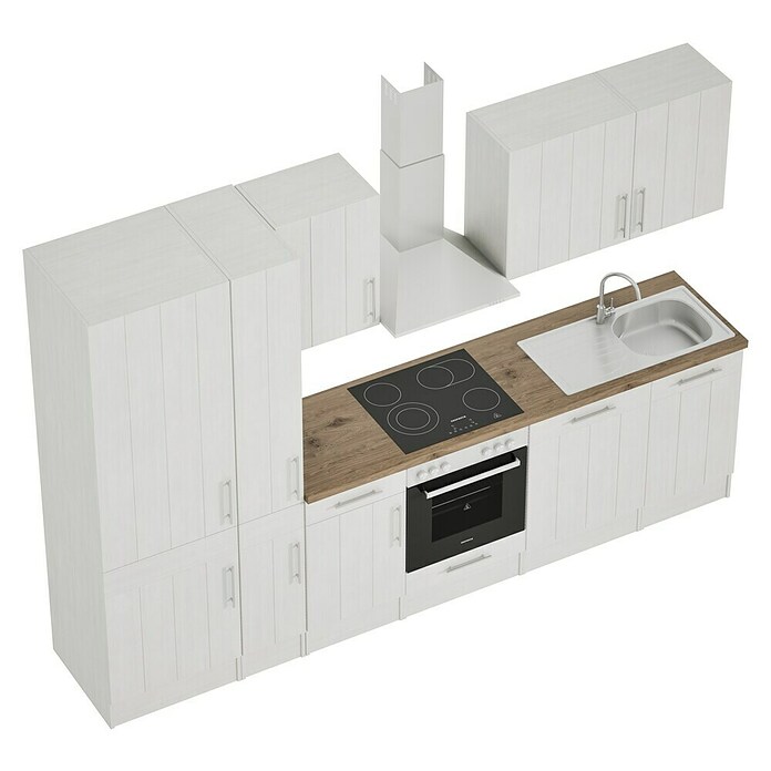 Respekta Premium Composición de cocina (Ancho: 310 cm, Con dispositivos eléctricos, Réplica de alerce blanco)