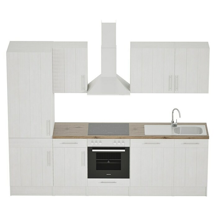 Respekta Premium Composición de cocina (Ancho: 280 cm, Con dispositivos eléctricos, Réplica de alerce blanco)