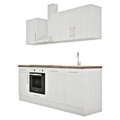 Respekta Premium Composición de cocina (Ancho: 220 cm, Con dispositivos eléctricos, Réplica de alerce blanco)