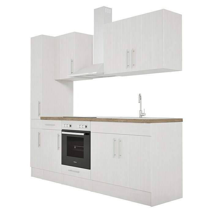 Respekta Premium Composición de cocina (Ancho: 240 cm, Con dispositivos eléctricos, Réplica de alerce blanco)