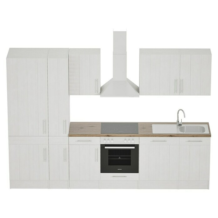 Respekta Premium Composición de cocina (Ancho: 310 cm, Con dispositivos eléctricos, Réplica de alerce blanco)