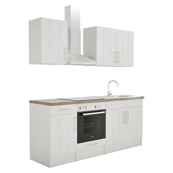 Respekta Premium Composición de cocina (Ancho: 210 cm, Con dispositivos eléctricos, Réplica de alerce blanco)