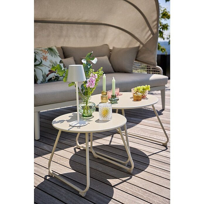 Sunfun Sarah Mesa auxiliar de jardín redonda (Ø x Al: 48 x 37,5 cm, Acero, Light greige) | BAUHAUS