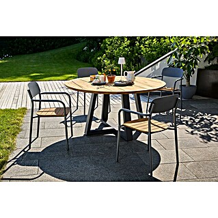 Sunfun Gastro Gartenmöbel-Set (6 -tlg., Aluminium, Stahl, Teak, Polywood, Textilen, Grau, Natur)