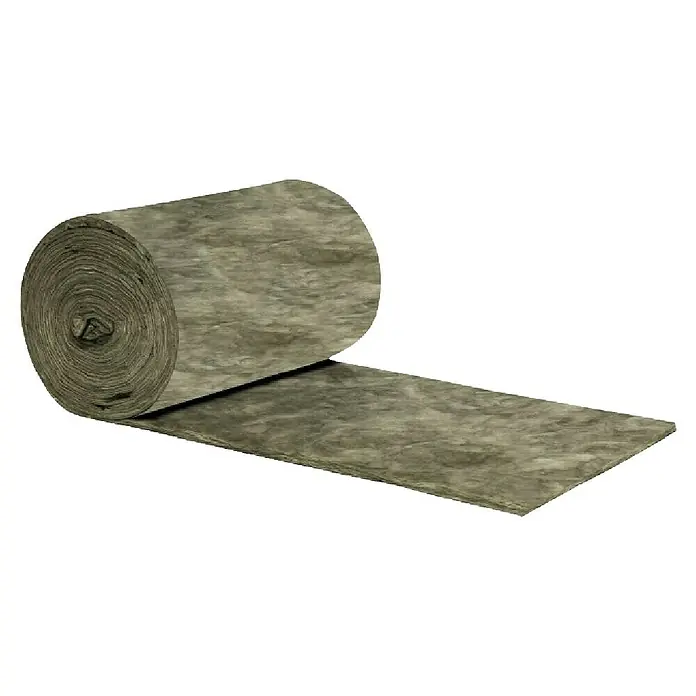 Isover Lana mineral Drywall 37 - 10 m x 0,6 m x 5 cm - Rollo de aislamiento de lana mineral. La lana aislante está enrollada y parcialmente desenrollada, mostrando su textura y grosor. Ideal para el aislamiento térmico y acústico.