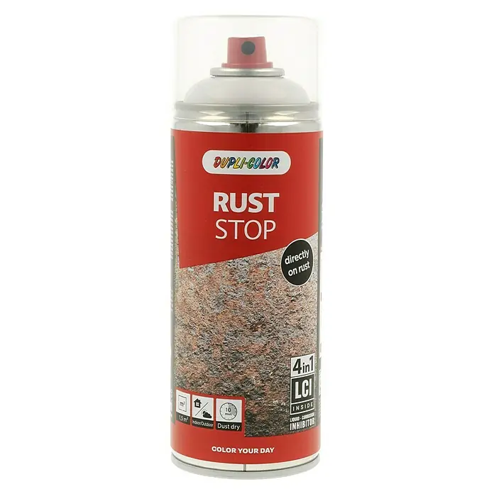 Dupli-Color Rostschutz-Spray Rust Stop 4in1 RAL 9010 - Reinweiß, 400 ml - Dose Dupli-Color Rostschutz-Spray. Wirksamer Schutz für Metalle, stoppt Rost direkt und bietet 4in1 Schutz. Ideal für Innen und Außen.
