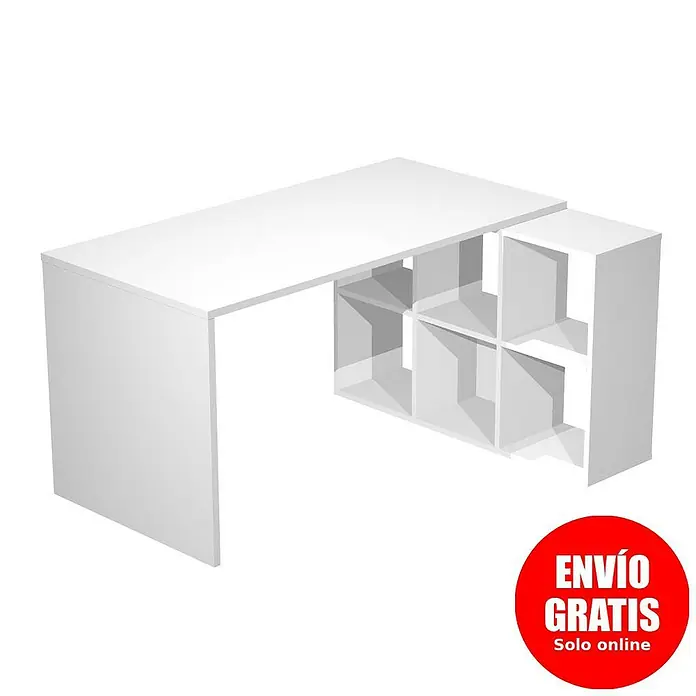 ArtExport Home Mesa de escritorio Office - L x An x Al: 69 x 140 x 74 cm, Blanco - Un elegante escritorio blanco con estanterías integradas ofrece opciones de almacenamiento.