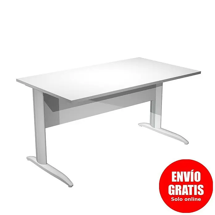 ArtExport Presto Mesa de escritorio - L x An x Al: 80 x 140 x 74 cm, Blanco, Pata de metal gris - Imagen de un escritorio blanco moderno con un diseño minimalista y líneas limpias. Ideal para la oficina o el teletrabajo.