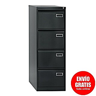 Bisley Archivador PSF (L x An x Al: 62 x 47 x 132 cm, Número de cajones: 4 ud., Negro, Completamente montado)