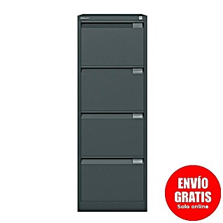 Bisley Premium Archivador BS (L x An x Al: 62 x 47 x 132,1 cm, Número de cajones: 4 ud., Negro, Completamente montado)