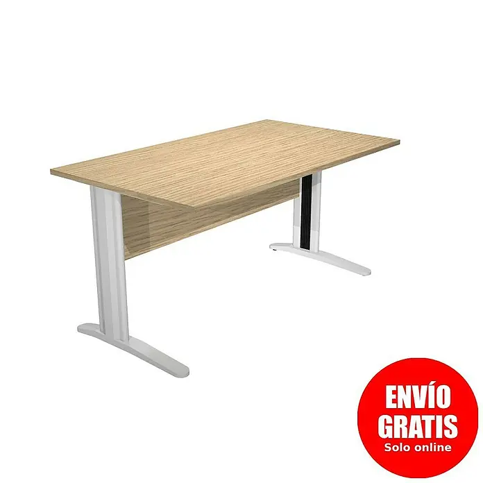 ArtExport Presto Mesa de escritorio - L x An x Al: 80 x 140 x 74 cm, Roble, Pata de metal gris - Elegante mueble de oficina: el escritorio presenta una tapa de madera clara y una estructura moderna blanco plateado. Perfecto para cualquier espacio de trabajo.