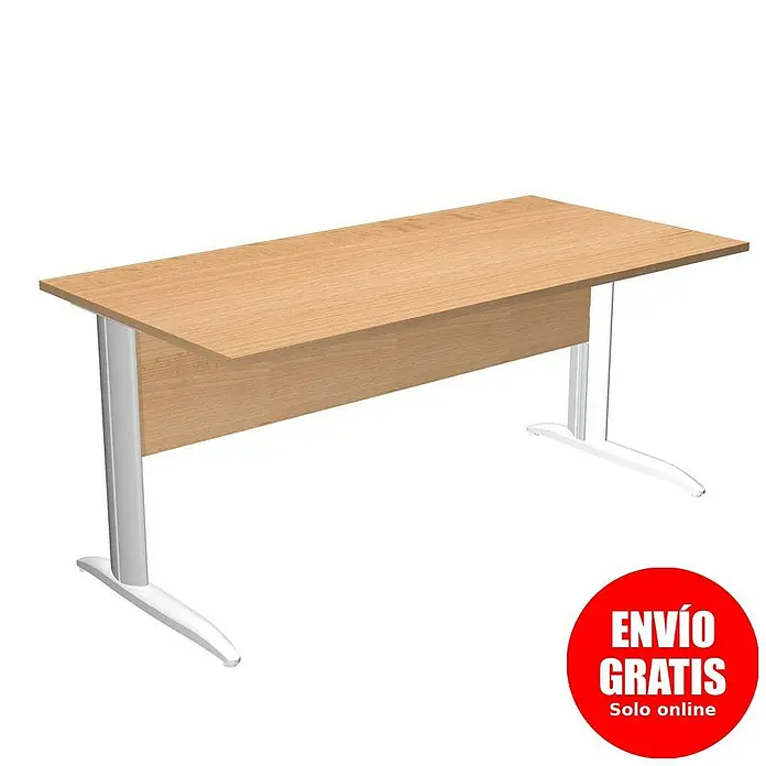 ArtExport Presto Mesa de escritorio - L x An x Al: 80 x 160 x 74 cm, Haya, Pata de metal gris - Un escritorio con una tapa de madera clara y un diseño elegante y moderno, soportado por patas de metal. Perfecto para cualquier oficina o espacio.