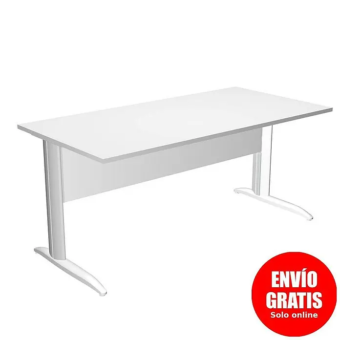 ArtExport Presto Mesa de escritorio - L x An x Al: 80 x 160 x 74 cm, Blanco, Pata de metal gris - Elegante mobiliario de oficina blanco. Escritorio moderno con líneas limpias, ideal para cualquier oficina u hogar.