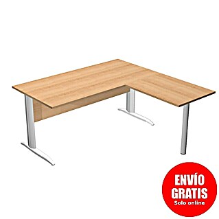 ArtExport Presto Mesa de escritorio en L (L x An x Al: 80 x 160 x 74 cm, Haya, Pata de metal gris)