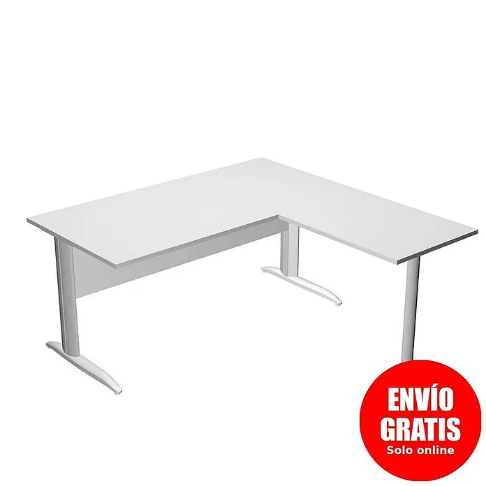 ArtExport Presto Mesa de escritorio en L - L x An x Al: 80 x 160 x 74 cm, Blanco, Pata de metal gris - Escritorio esquinero blanco con diseño simple para oficina o teletrabajo. Espacio de trabajo práctico para un trabajo eficiente.