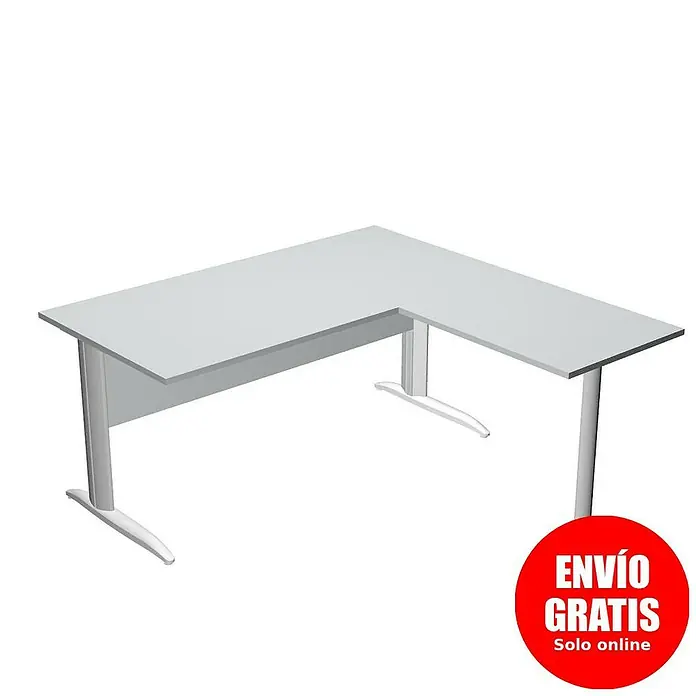 ArtExport Presto Mesa de escritorio en L - L x An x Al: 80 x 160 x 74 cm, Gris, Pata de metal gris - Escritorio: Escritorio esquinero blanco moderno con estructura metálica para la oficina o el estudio.\n
