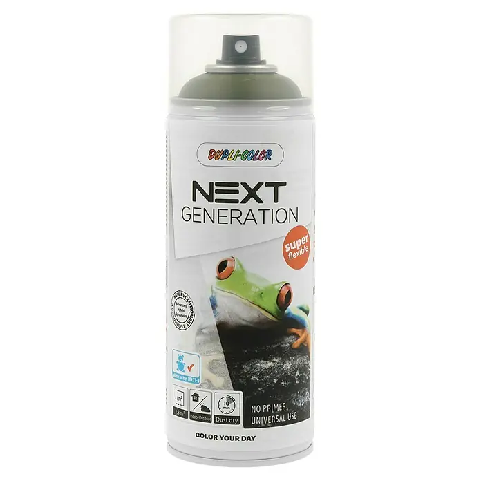 Dupli-Color Next Sprühlack Next Generation - Evergreen, Seidenmatt, 400 ml - Eine Dose Dupli-Color Next Generation Sprühfarbe, die eine flexible Farbschicht bietet und sich für universelle Anwendungen eignet.