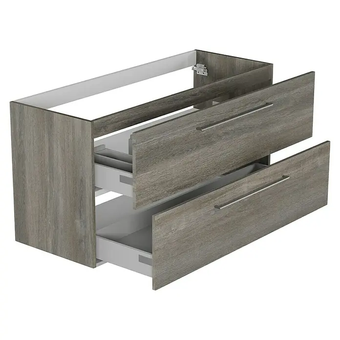Camargue Espacio Waschtischunterschrank - 120 x 46 x 60 cm, 2 Schubkästen, Faro - Moderne Badezimmermöbel mit zwei Schubladen in Holzoptik. Das Design ist schlicht und elegant.