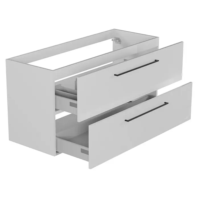 Camargue Espacio Waschtischunterschrank - 120 x 46 x 60 cm, Farbe Griff: Schwarz, 2 Siphonausschnitte, Mira - Weißer Waschtischunterschrank mit zwei Schubladen und schwarzen Griffen. Moderne Badmöbel für stilvolle Badezimmer.