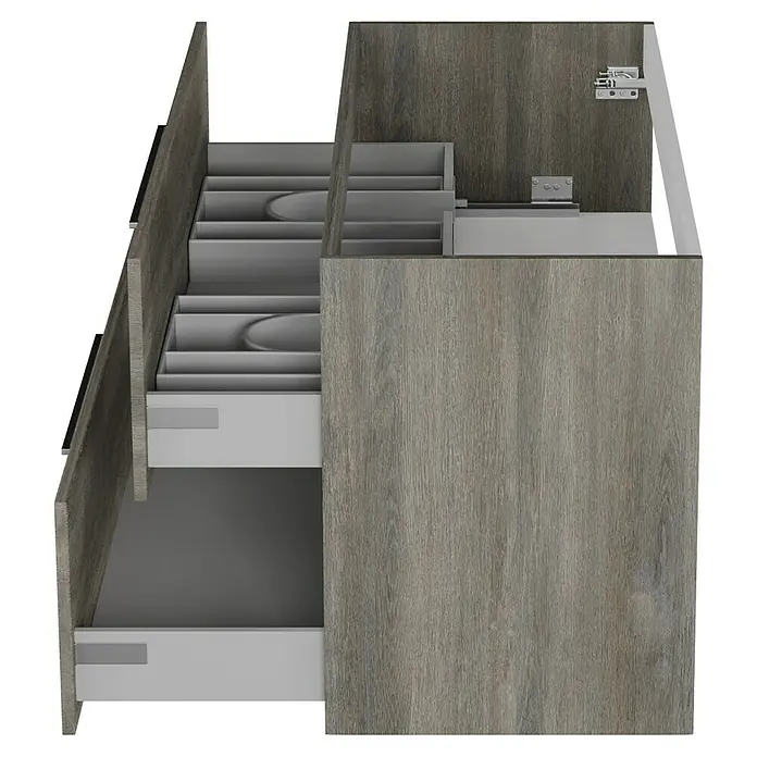 Camargue Espacio Waschtischunterschrank - 120 x 46 x 60 cm, 2 Schubkästen, Faro - Schubladenregal mit mehreren ausziehbaren Schubladen und Holzmaserung, die Funktionalität und Ästhetik vereint.