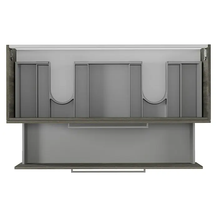 Camargue Espacio Waschtischunterschrank - 120 x 46 x 60 cm, 2 Schubkästen, Faro - Ein Unterschrank mit zwei Schubladen, die über Aussparungen für Waschbeckenanschlüsse verfügen, in grauer Holzoptik.