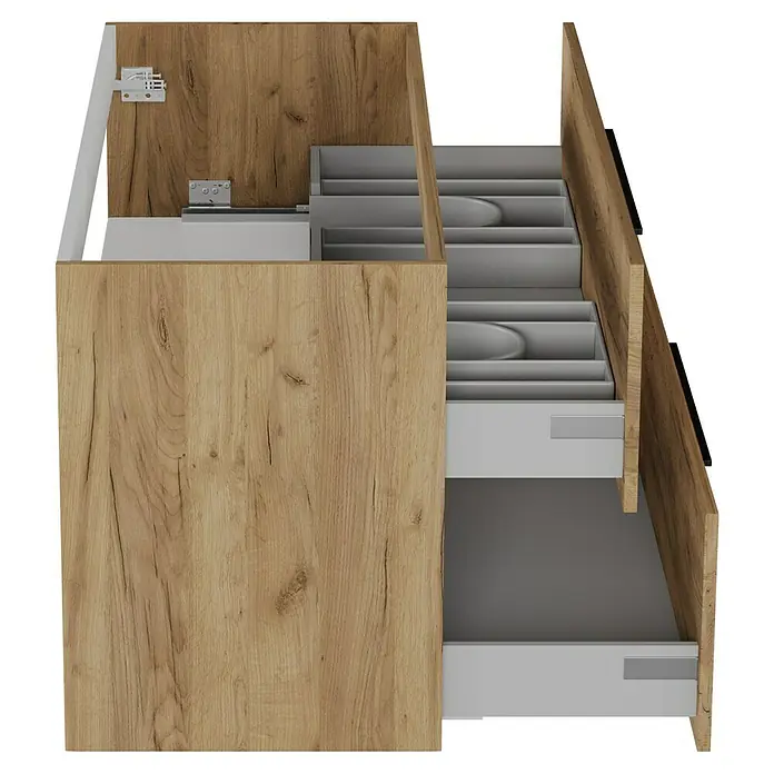 Camargue Espacio Waschtischunterschrank - 120 x 46 x 60 cm, Farbe Griff: Schwarz, 2 Siphonausschnitte, Doce - Einrichten mit Stil: Schubladenkommode mit grauem Innenleben und Holzoptik für ein modernes Zuhause.\n