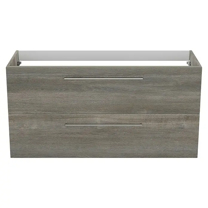 Camargue Espacio Waschtischunterschrank - 120 x 46 x 60 cm, 2 Schubkästen, Faro - Grauer Waschtischunterschrank mit zwei Schubladen und silberfarbenen Griffen.